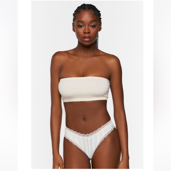 Forever 21 lace trim cheeky panty cream color seamless eyelet material vanilla M - Picture 3 of 11